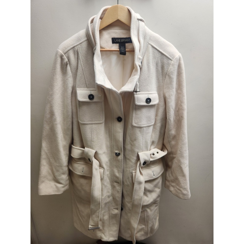 Lane Bryant Women Cream Wool Blend Belted‎ Trench Coat Size 18 20